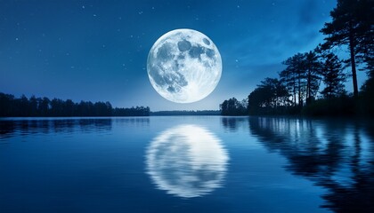 mesmerizing lunar reflection full moon illuminates tranquil water surface at night
