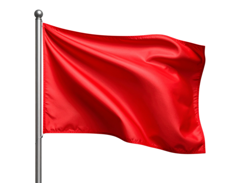 Waving Red Flag on a Pole Side View isolated on transparent background PNG