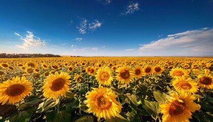 vibrant field of sunflowers under clear blue sky