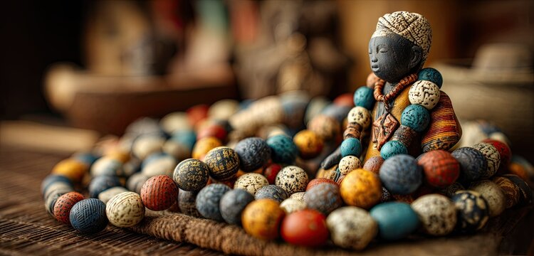 Yoruba ritual beads and carved idol