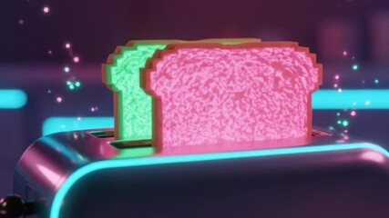 Futuristic Toast Popping Up in a Neon Toaster - Powered by Adobe