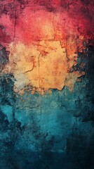 Obraz premium Grungy Distressed Wall Texture Background with Vibrant Red Orange and Teal Blue Peeling Paint and Cracks