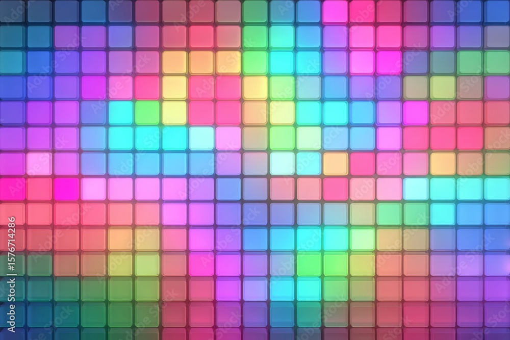 Poster vibrant multicolored neon led light panel with square patterns