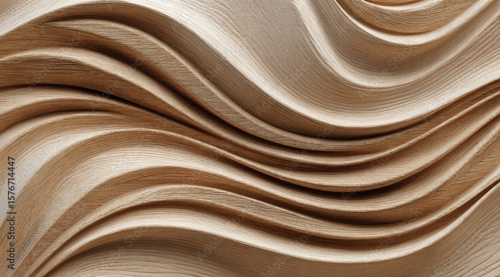 Poster abstract image of flowing, layered wood grain with undulating curves creating a sense of depth and t