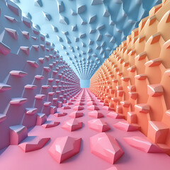 Obraz premium 3D geometric shapes tunnel background, colorful abstract perspective