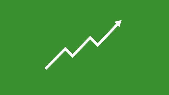 Chart graph arrow going up on green, white, and black screen background, Green Screen Video