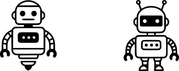 Fototapeta premium Minimalistic Robot Line Art Icons, Two simple robot vector icons in line art style, featuring playful designs ideal for technology, AI, or futuristic-themed projects.