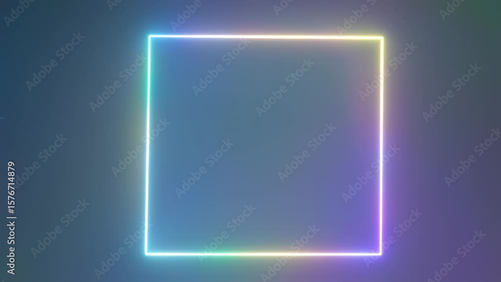 Poster neon square frame against gradient background