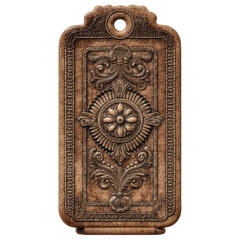 Ornate Wooden Tag with Floral Design - Vintage