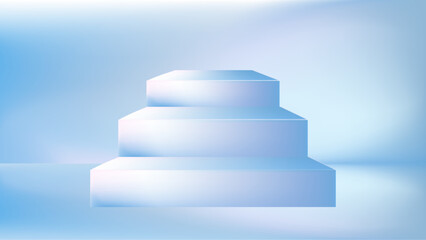 Soft Blue Layered Square Stage with Mesh Gradient Background for Product Display