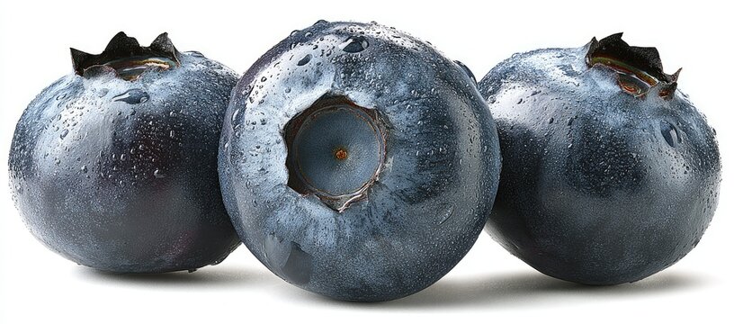 Close-up of three fresh blueberries