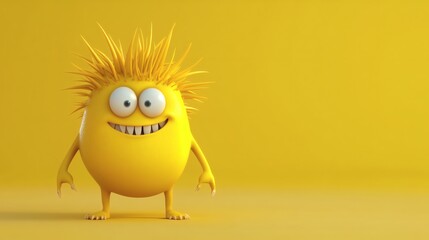 Fototapeta premium A yellow cartoon creature with a spiky hair smiling happily