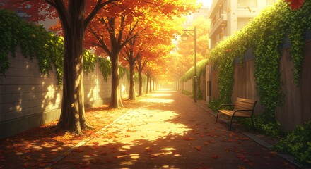 Fototapeta premium Scenic Autumn Avenue With Golden Trees and Sunlit Path variation 4