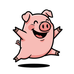 Happy Cartoon Pig Jumping Vector Illustration