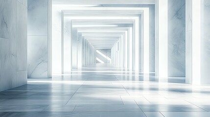 Obraz premium Empty Marble Hallway Perspective with Sunlight
