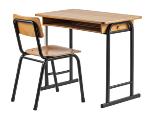 Classroom chair and desk set, isolated on a transparent background