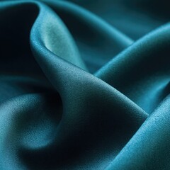 Close-up of teal fabric showing deep folds and shadows, highlighting its luxurious texture and subtle sheen
