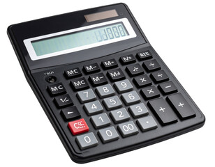Realistic calculator with digital display, isolated on a transparent background