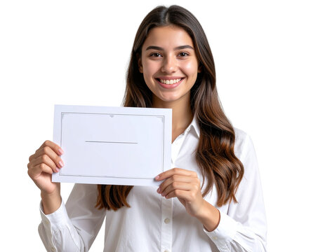 Girl holding certificate with pride, isolated on a transparent background