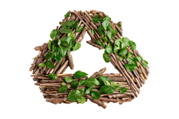 Eco-friendly recycling symbol made of twigs