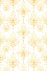Fototapeta premium Seamless Thai Pattern – Traditional Gold Motif on White Background