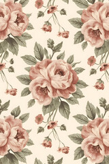 Seamless Vintage Floral Pattern &ndash; Classic Flower Design on White