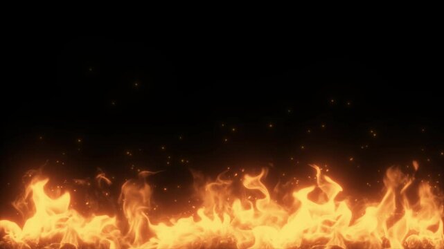 Slow Motion of Fire inferno flames on black background