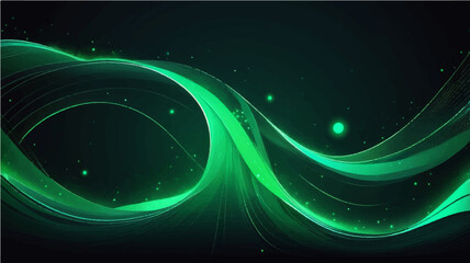 Abstract green light wave pattern with glowing stars for futuristic space design


