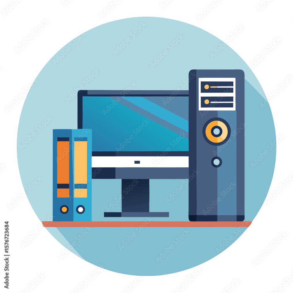 Poster computer setup vector illustration flat design style