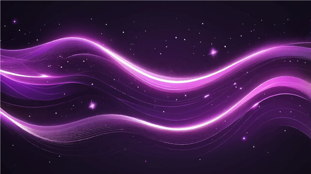Abstract purpel light wave pattern with glowing stars for futuristic space design
