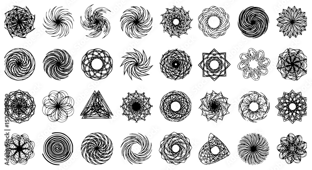 Aufkleber artistic abstract background displays various swirling decorative geometric patterns in black and wh