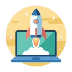 Rocket Launch from Laptop Vector Illustration Startup Success