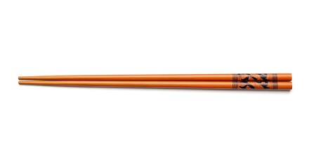 Fototapeta premium Pair of wooden orange chopsticks on a white background