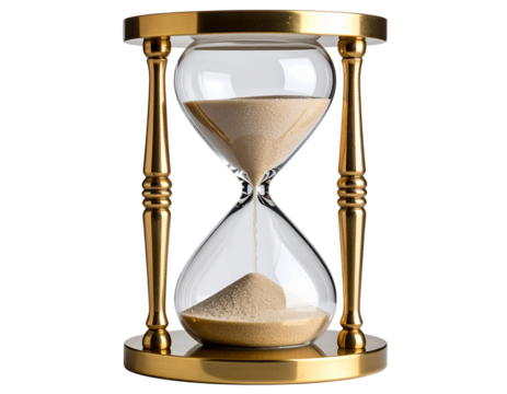 Realistic hourglass showing time running, isolated on a transparent background