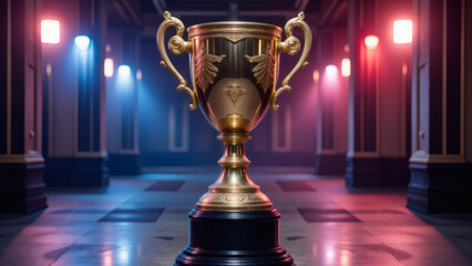 Golden Trophy Cup in Grand Hall - Achievement & Celebration