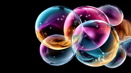 Vibrant multicolored bubbles on black