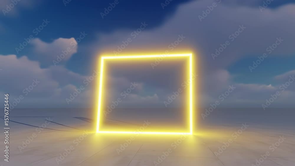 Poster golden neon rectangular frame abstract design background