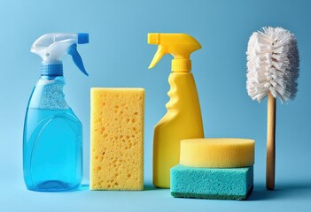 A studio shot against a light blue background shows two spray bottles