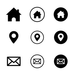 Minimalist Line Black and White Home Location and Email Icon Set