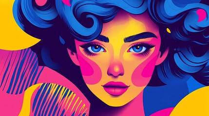 World Wonderful Weirdos Day flat background, close-up of a quirky face with mismatched eyes, swirly hair, and asymmetrical features