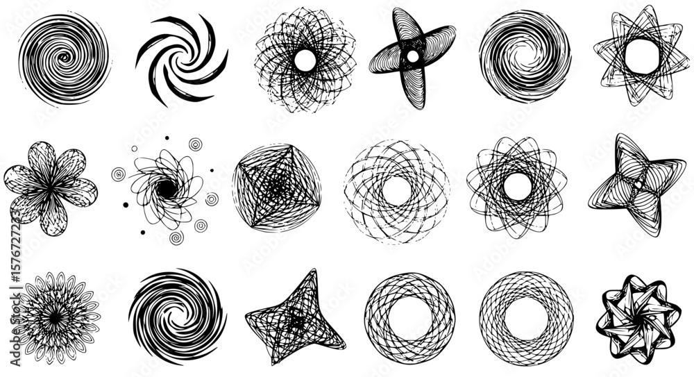 Aufkleber collection of abstract scribbled shape designs in black and white offers diverse textures and patter