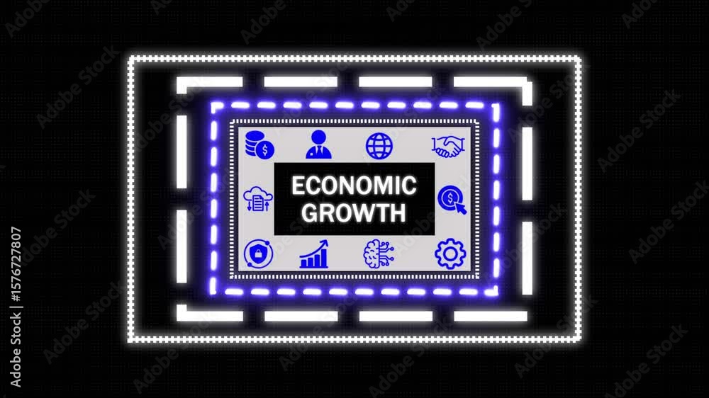 Poster a economic growth concept button on a futuristic .holographic advanced rectangle platform business, 