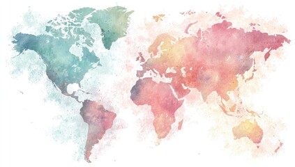 Obraz premium Watercolor world map, pastel hues (1)