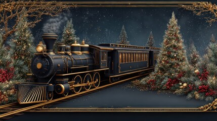Vintage train at night, Christmas theme