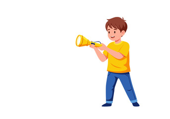 Vector Cartoon Boy with Megaphone SVG Illustration in Flat Design Style with Bright Colors for Digital Media and Web Applications