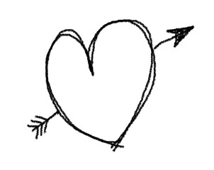 Heart arrow grunge vector icon. Doodle arrow heart hand drawn chalk illustration.