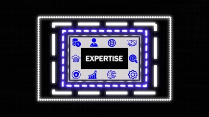 A expertise button on a clear projection ,Blue wave digital data flow. Seamless loop technology network background concept . Futuristic digital technology animated background concept.