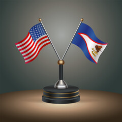 United States (USA) relations and American Samoa table flag with gradient color background