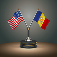 United States (USA) relations and Andorra table flag with gradient color background