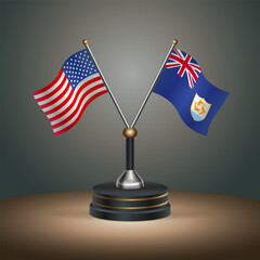 United States (USA) relations and Anguilla table flag with gradient color background